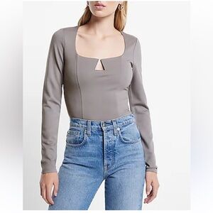 Express grey long sleeve square neck bodysuit size L new